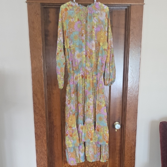 Show Me Your MuMu Yellow and Pink Plunge Neck Bishop Sleeve Sundress XXL - Picture 9 of 11